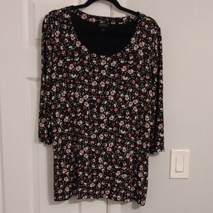 3/$15 J. Jill Black Floral 3/4 Sleeve Top